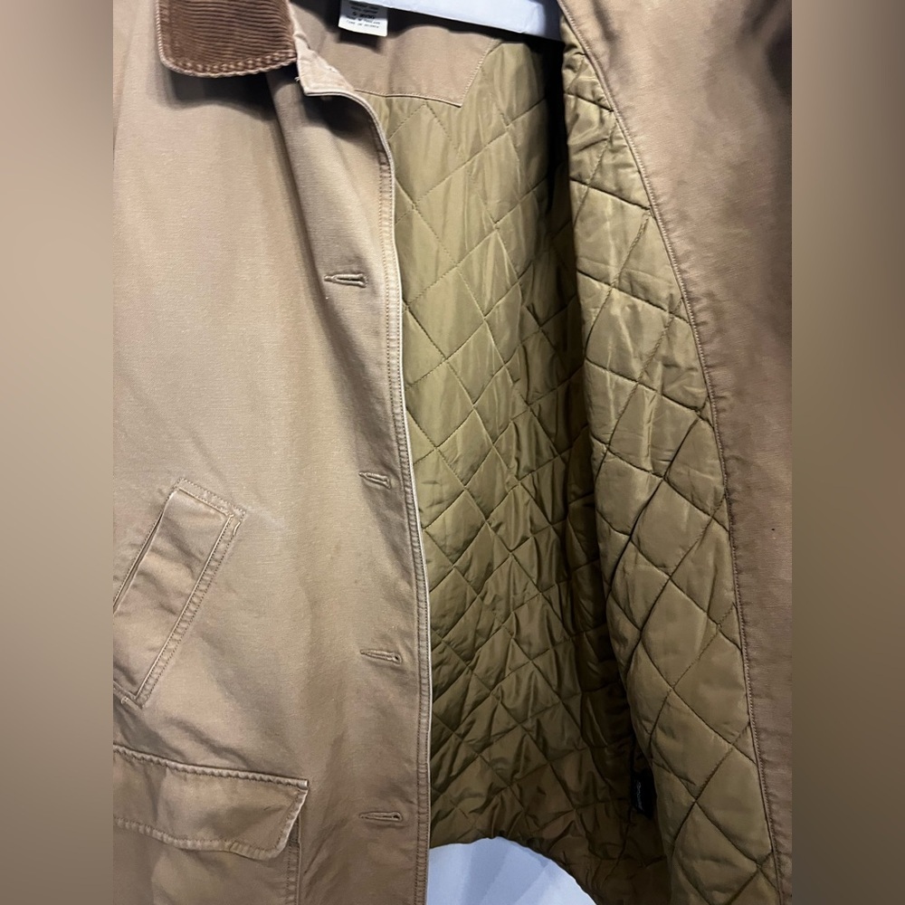 L.L. Bean Tan Field Barn Jacket Quilted with Brown Corduroy Trim Womens Size 3X - Picture 8 of 9